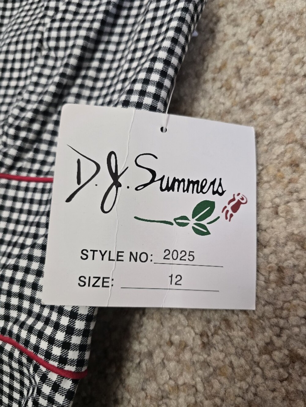 D.J. Summers Gingham Dress with Red Trim - Black and White, size 12 - Picture 4 of 7